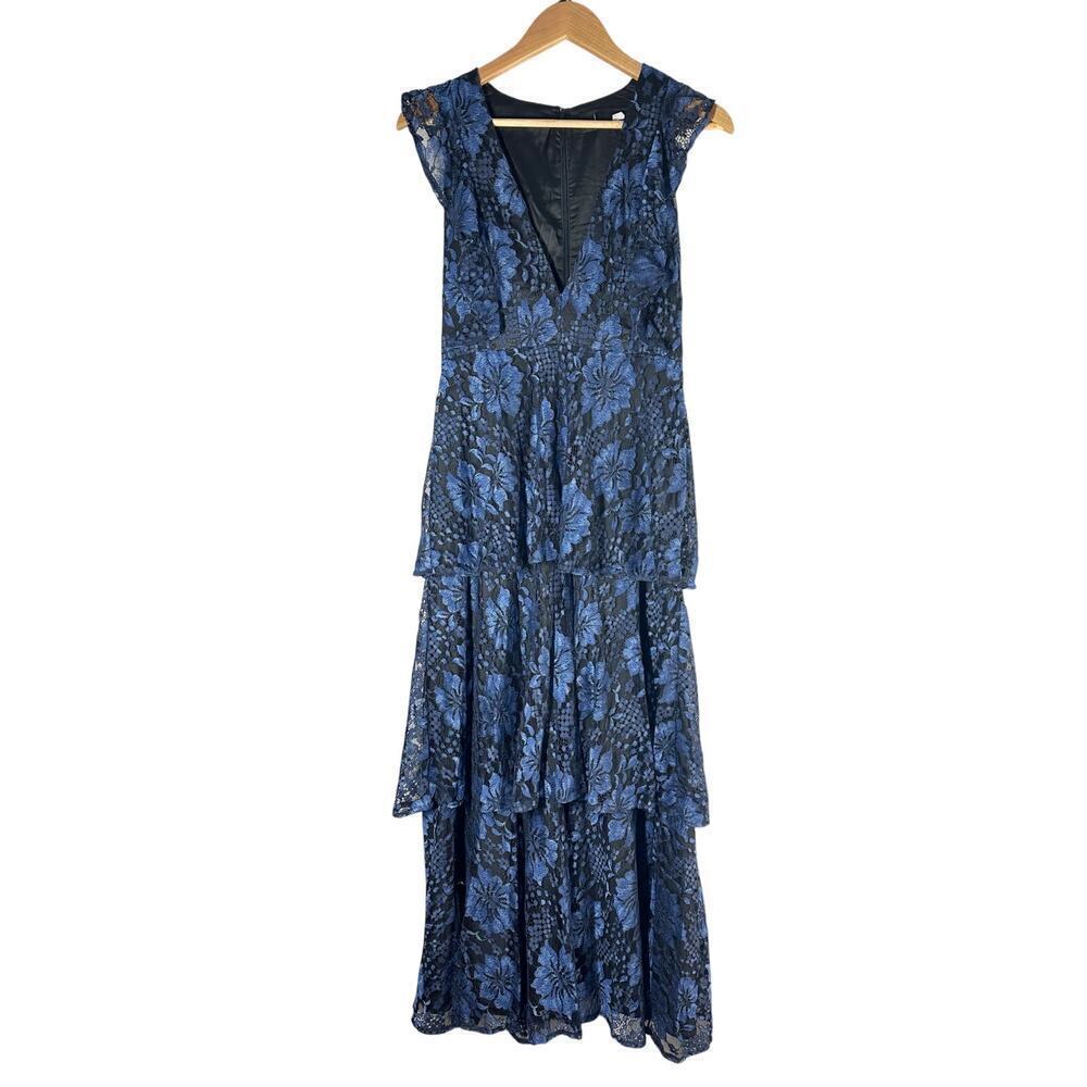 Lulus Molinetto Navy Blue Lace Ruffled Tiered Sleeveless
Maxi Dress Small